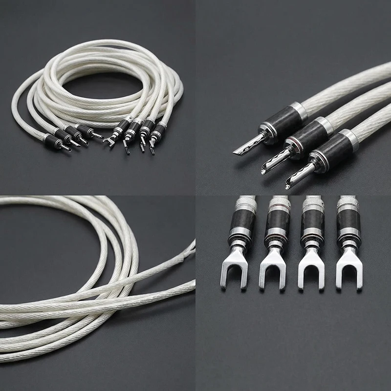 2pair Hi-End7NOCC Silver Plated HIFI SPeaker cable banana to spade plug  Speaker Wire for Audiophiles and HiFi Systems