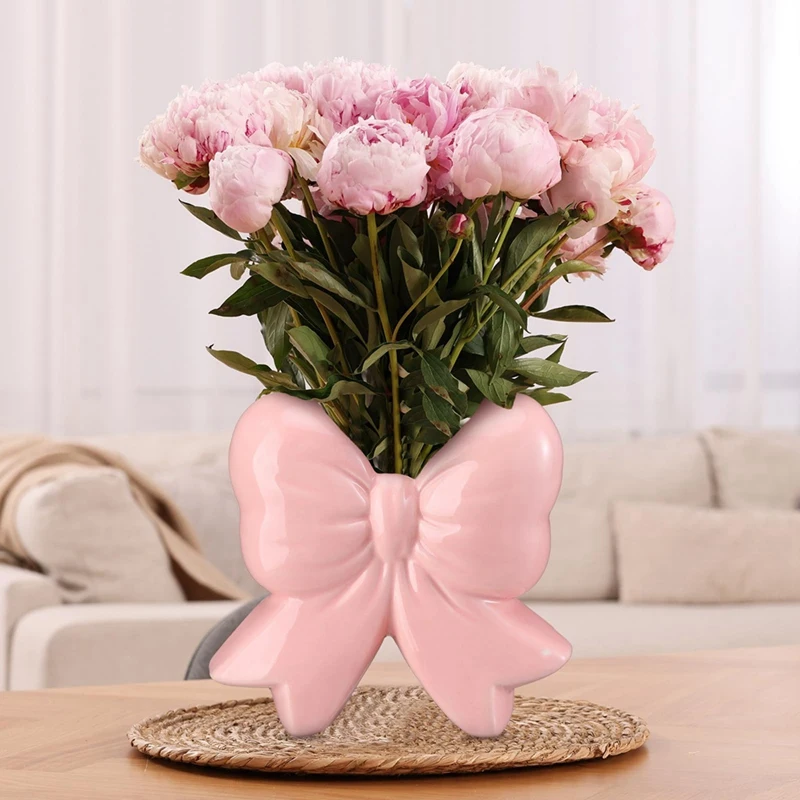 Pink Ceramic Vase Small Vase Pen Holder Makeup Brush Holder Contemporary Design Decorative Women Gifts for Home Office-A27R