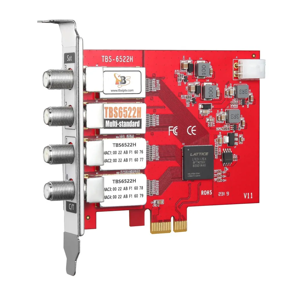 TBS6522H Multi-Standard Quad (2SAT+ 2Ter/Cable) Tuner PCI-E Card receiving free DVB TV channels for IPTV OTT streaming