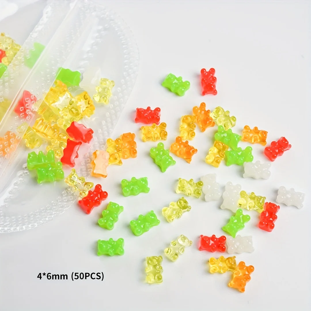 50 قطعة لون الحلوى لطيف Kawaii الراتنج الدب مسمار السحر الملونة فلاتباك ثلاثية الأبعاد الأظافر أجزاء DIY بها بنفسك حجر الراين مانيكير اكسسوارات #4