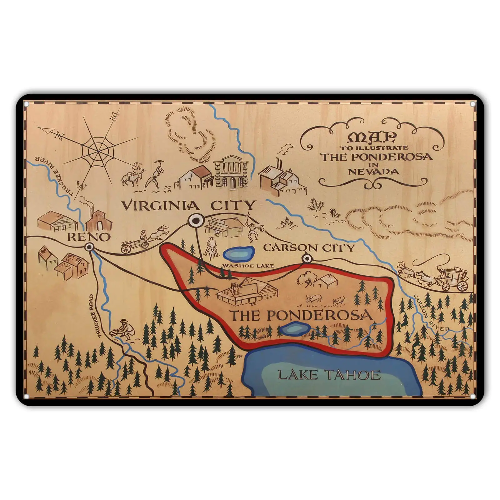 ZYPENG Metal Tin Sign Ponderosa Map Wall Art Decor Vintage Coffee Bar Living Room Decoration 16 x 12 inches
