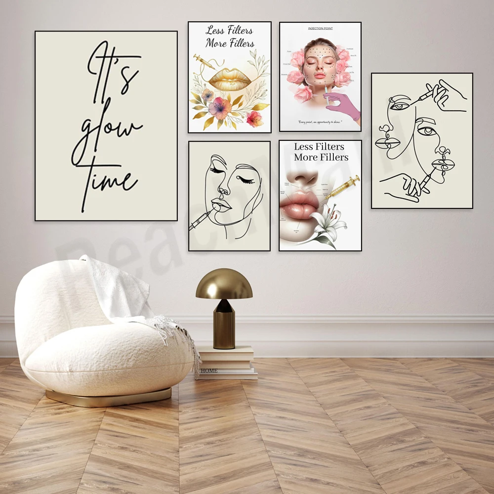 Botox injection points, lip medicine, facial aging process, spa center decoration, medical aesthetics, skin clinic poster