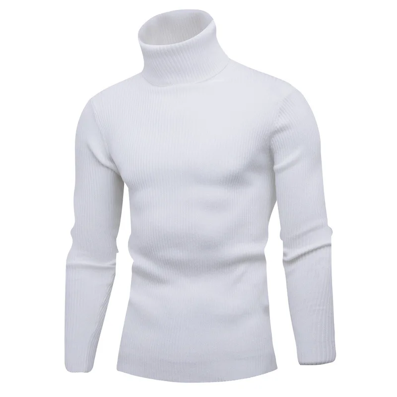 Casual Men Turtleneck Sweater Autumn Winter Solid Color Knitted Slim Fit Pullovers Long Sleeve Knitwear Warm Knitting Pullover