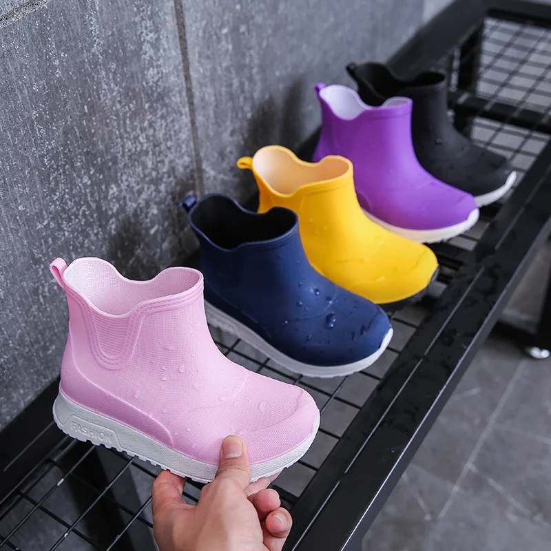 Children's Rain Boots Fashion Boys and Girls Four Seasons Non-slip Water Shoes Fashion All-match Kids Waterproof Ankle Boots