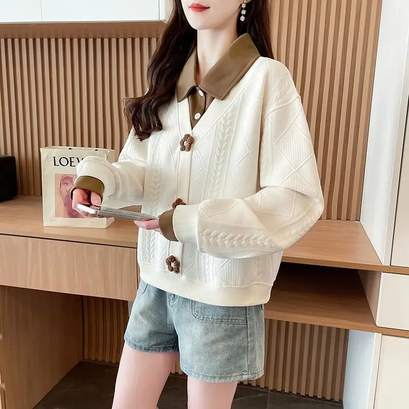 

Design Sense Korean Version Irregular Polo Collar Hoodie for Women 2026 Spring Autumn New Item Loose fit Short Top for Outerwear