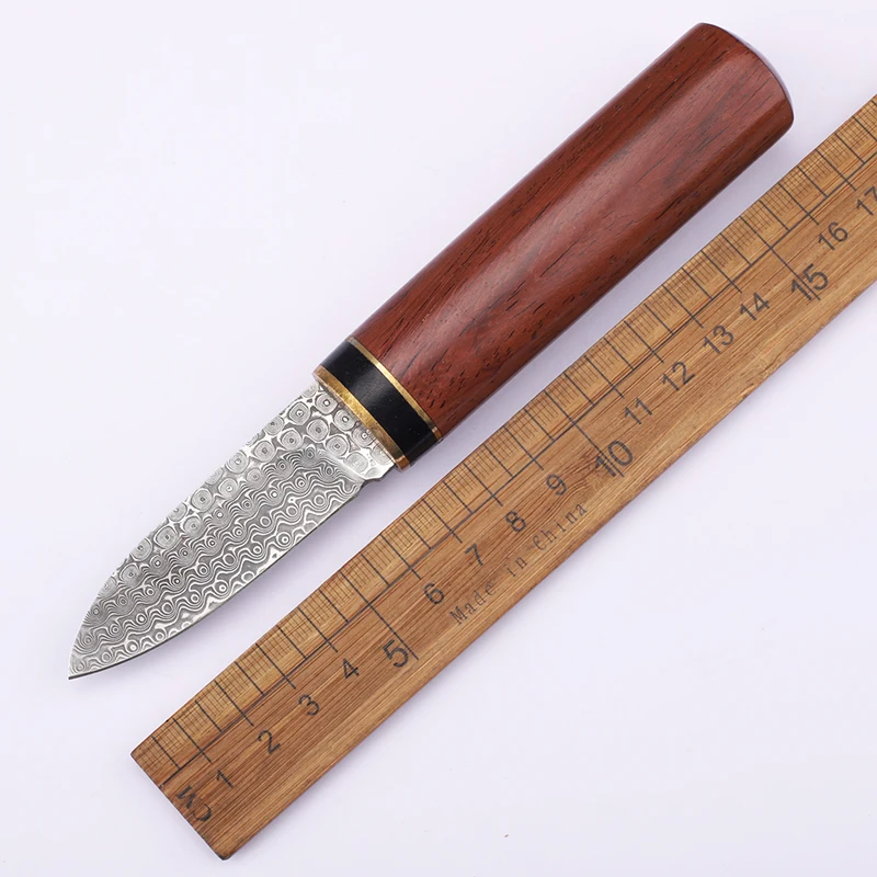 

New VG 10 Damascus Steel Plate Floral Wood Handle Hunting Outdoor Fishing Survival Fruit EDC Tool Knife