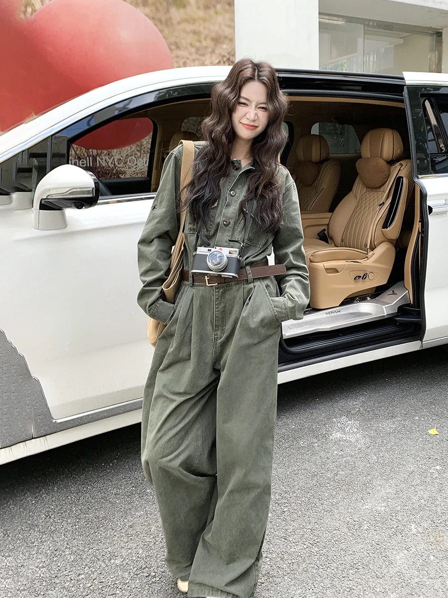 

Антивозрастной рабочий комбинезон для женщин: брюки с высокой талией и широкими штанинами, длинный рукав, эффект похудения, новинка осени 2025