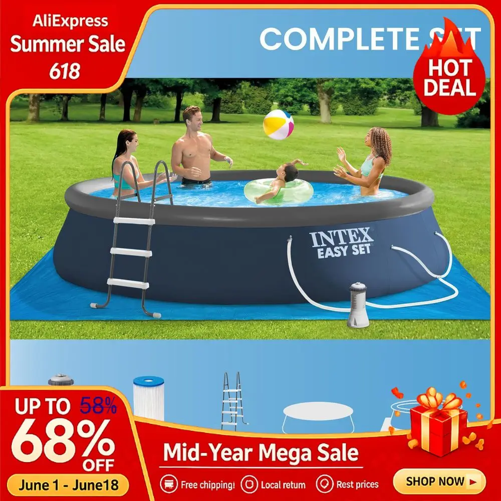 

Inflatable AboveGround Swimming Pool, Easy Set 15ft x 42in w Filter Pump Ladder , TURBOLOADINGTEXT Loading your order sum Custom