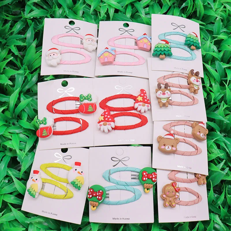 2pcs Christmas Gingerbread Man Elk Bear Sock Girls Hair Clips Cute Hair Claws Kids Sweet Hairpin Cartoon Hair Accessories Gift