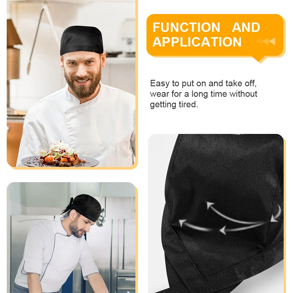 4 Pcs Sweatband Cap Chef Hat Straw Hats for Men Working Summer Black Uniform Caps