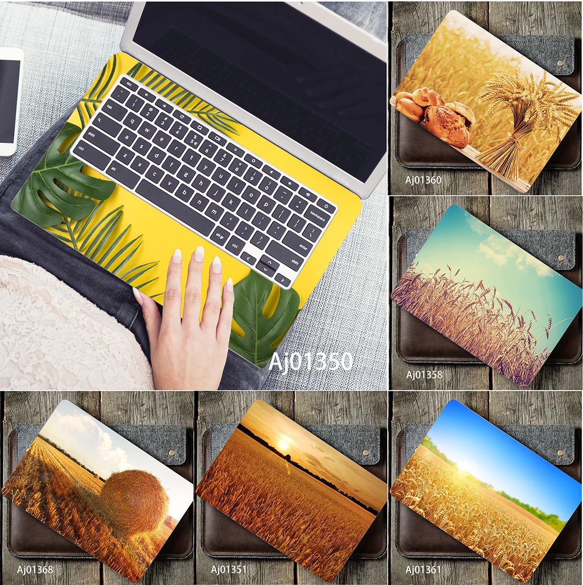 

Soft Dusk Healing Pastoral Style Wheat Field Laptop Skin, Cloudy Sky Rural View Waterproof Anti-scratch Notebook Skin Sticker