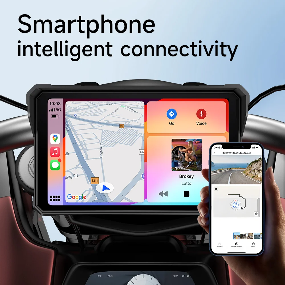 2026 Motorcycle GPS Navigation Wireless CarPlay Android Auto Multimedia Player 2K HD Recorder IP67 Waterproof Screen Bluetooth