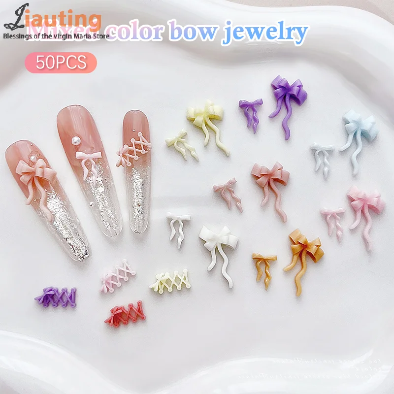 50 szt. Mini Kokardki Macaron Kolorowe Ozdoby do Paznokci 3D Słodkie Minimalistyczne Wiązanki Żywiczne Charmsy do Paznokci DIY Kolczyki Akcesoria do Paznokci