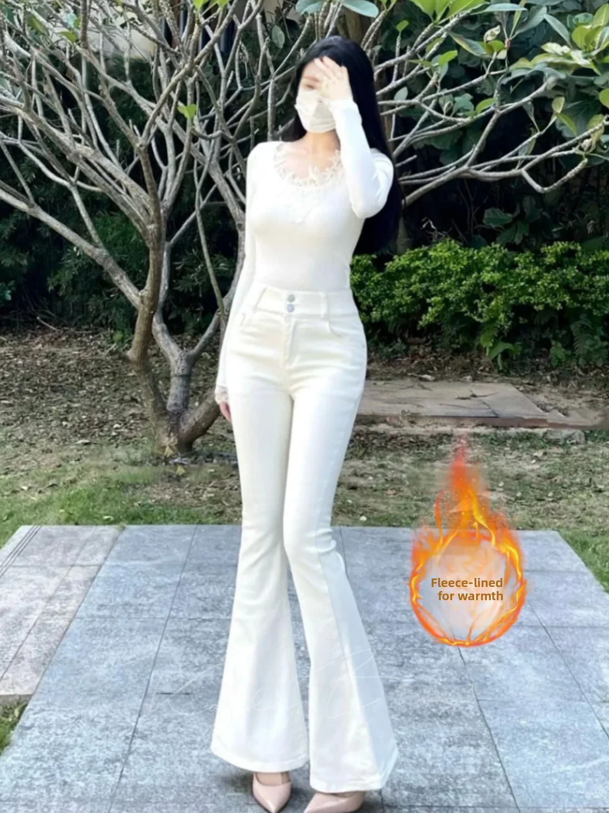 

Women's Fce Lined Bootcut Jeans High Waist Cotton Stretch Denim Slimming Warm Autumn Winter Faion Casual Straight Leg Pants