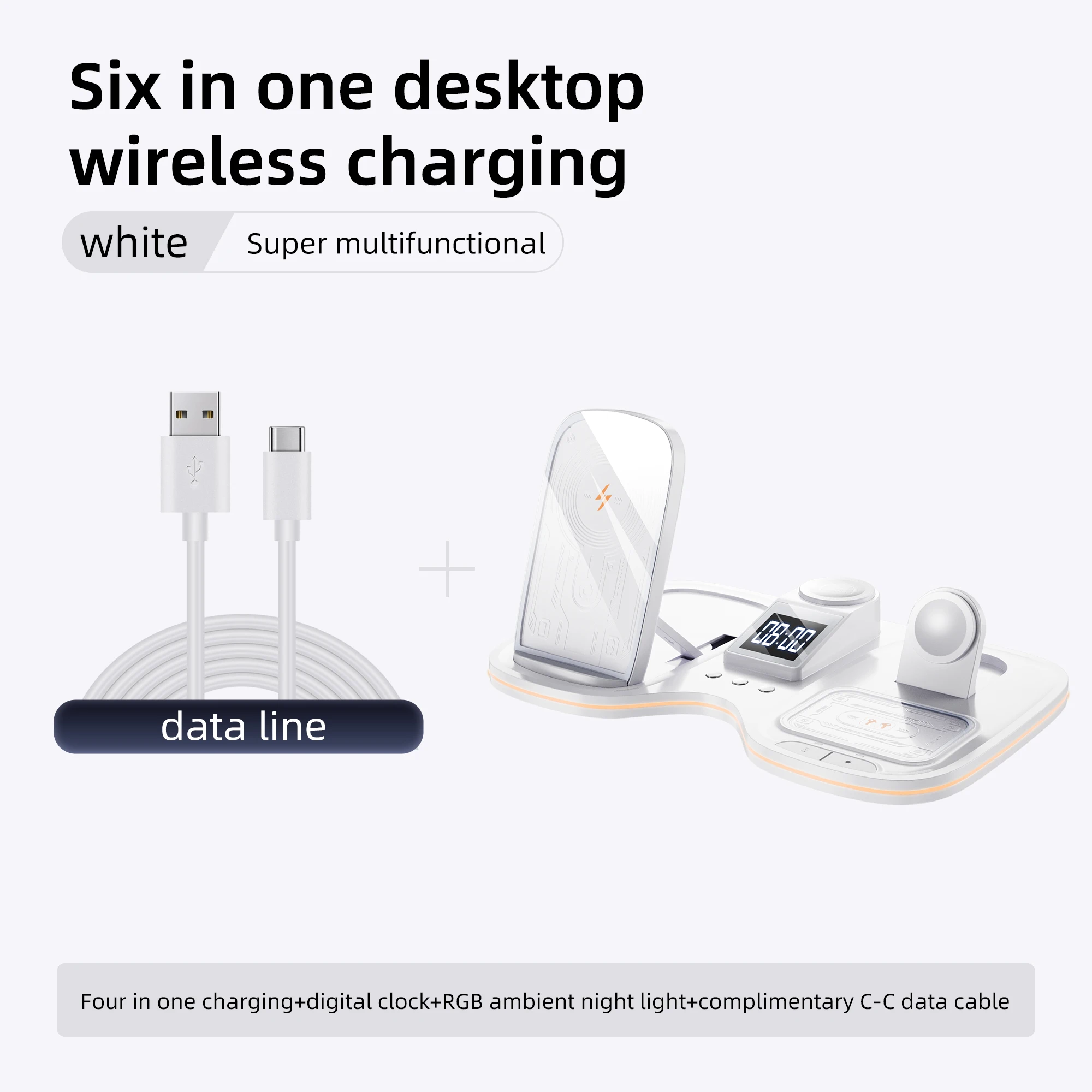 

SDSP T60 Wireless charging 5W/15W charging LED strip Time display Wireless charging for mobile phones, watches and headphones