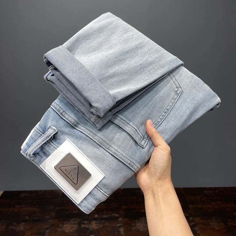 Light Gray Jeans Men's Spring and Summer Affordable Luxury Fashion Men's Casual All-Matching Slim Fit Skinny Stretch Pants