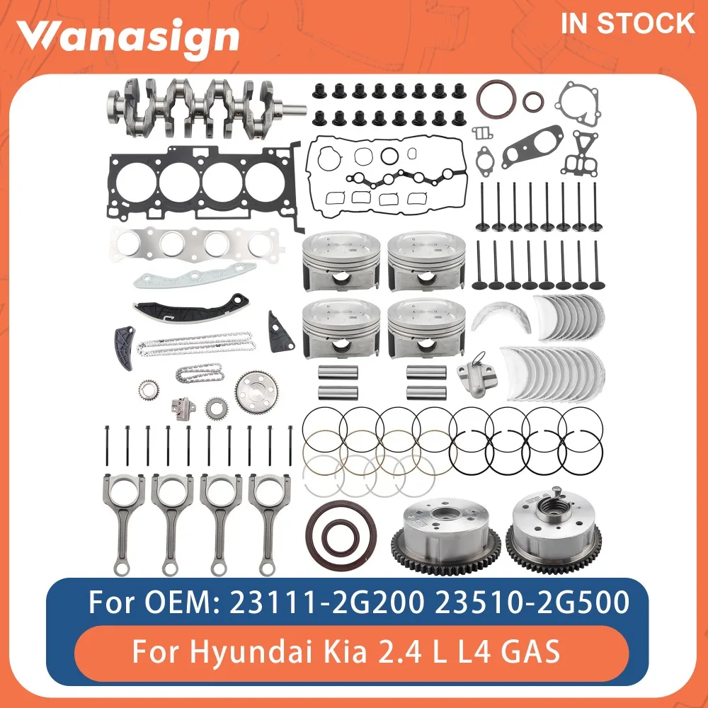 

Engine Timing Chain Kit Crankshaft Pistons Bearings Gasket Set Fit 2.4L For Hyundai Tucson Kia Sportag G4KE 2.4 L L4 GAS 08-21