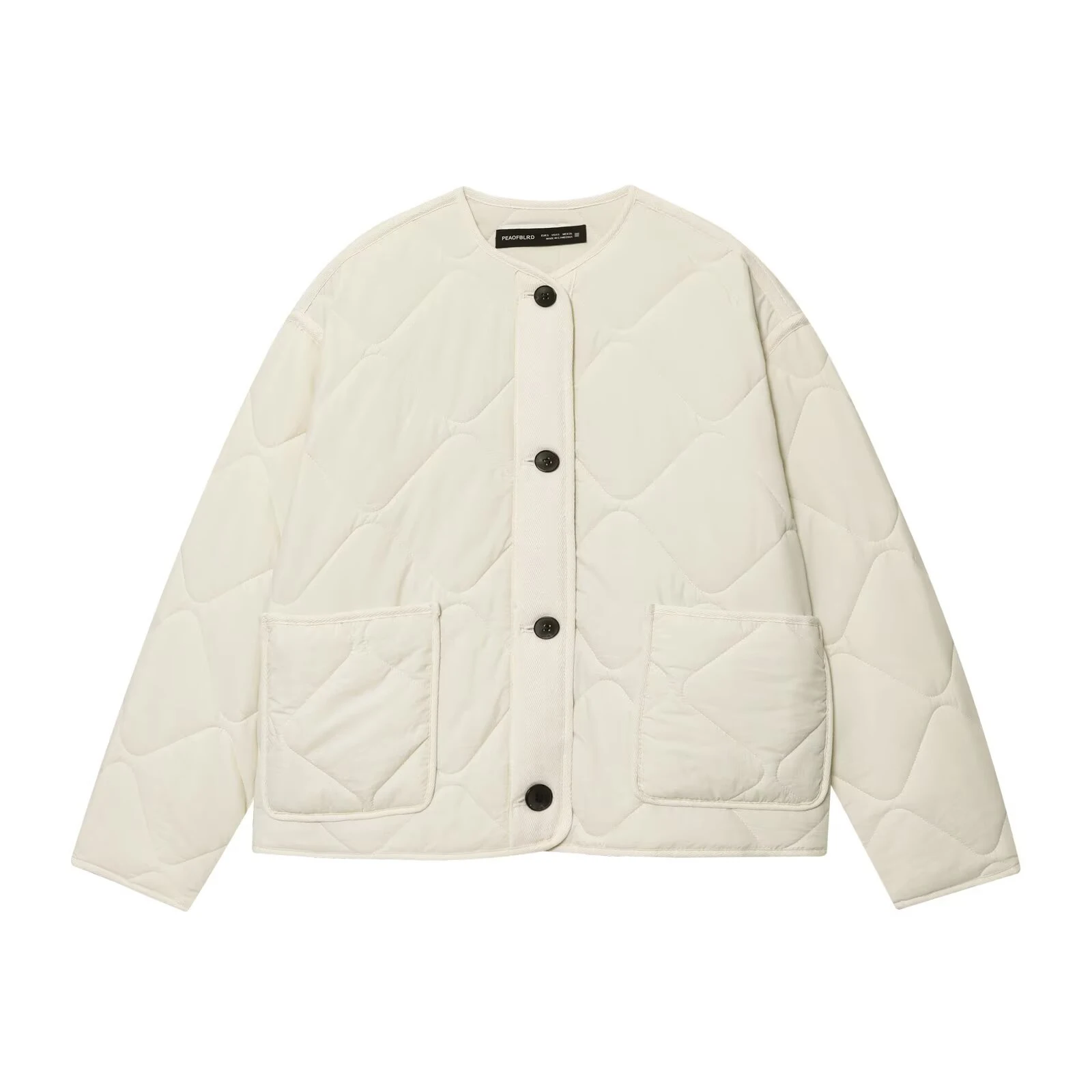 2025 Autumn New Product Women's Casual Round Neck Pocket Decoration Waterproof Diamond Grid Cotton Jacket Coat