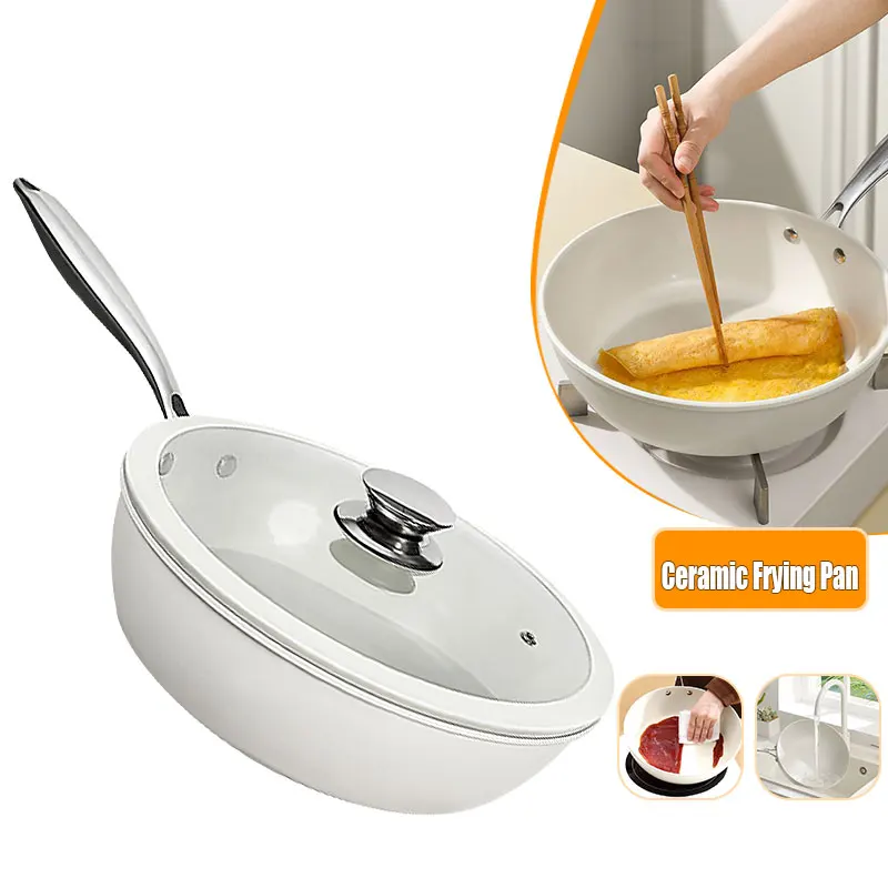 

11inch Nonstick Ceramic Frying Pan Skillet with Lid Healthy Non Toxic Chef's Pans Egg Omelet Cooking Pan Induction Compatible