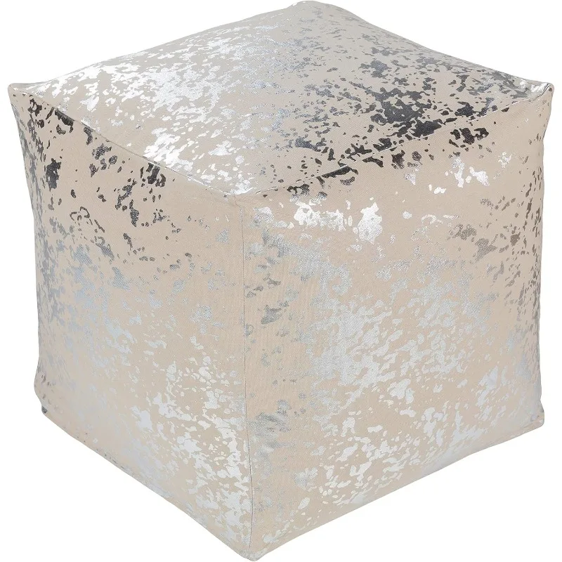 

Speckle Pouf, 18" x 18" x 18", Metallic Silver/Khaki