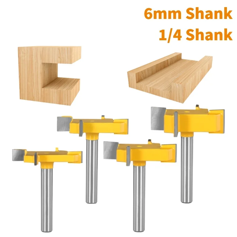 6mm 6.35mm Shank Z4 T Slot Cutter with 4 Carbide Blades Router Bit Woodworking Milling Cutter for Wood Face Mill Tool