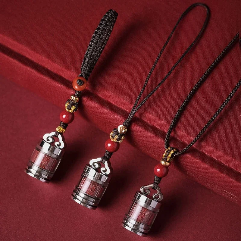 Cinnabar Rough Stone Powder Crystal Sand Gawu Box Pendant Female Natal Year Dragon Necklace Men's Key Pendant Mobile Phone Chain