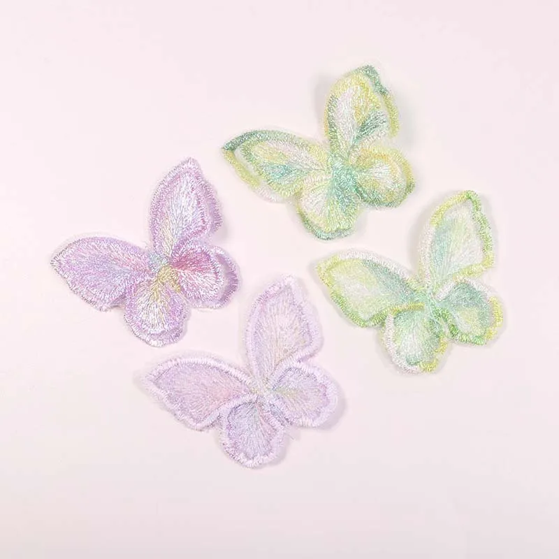 15 個のコンピュータ刺繍オーガンザ衣類パッチワーク、二層刺繍パッチワーク、蝶パッチワーク