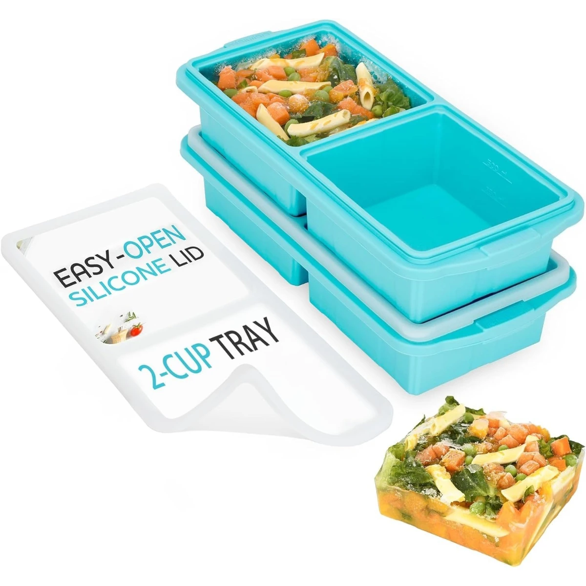 Silicone Freezer Tray With Lid-Soup Freezer Container molds-Extra Large Ice Cube Tray For freezing soup sauces Dishwasher-Safe
