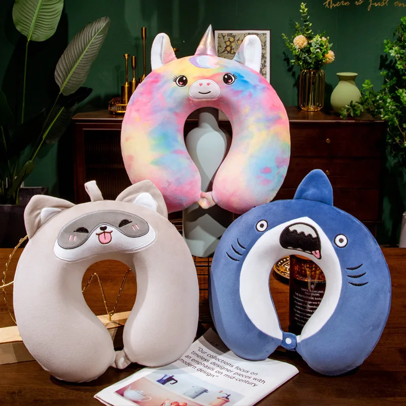 Cartoon Animal U-shaped Pillow Unicorn Shark Memory Cotton Neck Pillow Car Headrest Travel Slow Rebound Nap Pillow Cushion