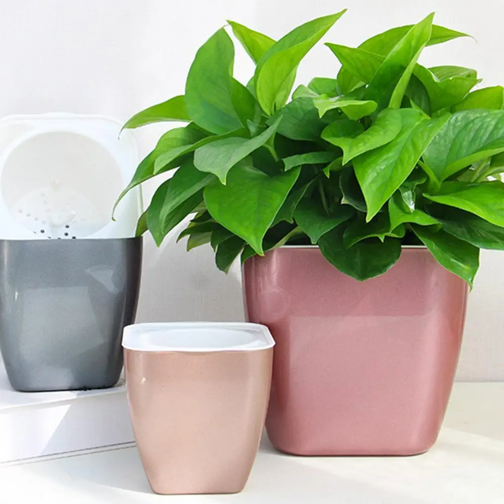Vaso per fiori con irrigazione automatica, fioriera quadrata con foro ventilato, fioriera per acqua autoadesiva, vaso da fiori da giardinaggio