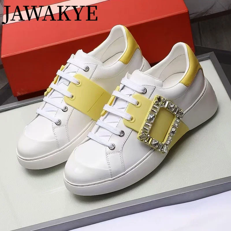 Leather Sneakers Women Trends 2023 Thick Bottom Popular Autumn Lace up Leather Shoes Women\'s shoes Trainers Walking Runner