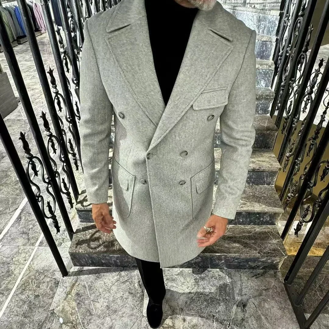 Amazon Independent Station Autumn/Winter Popular Men's Fashionable Woolen Lapel Medium-Length Casual Overcoat Jacket