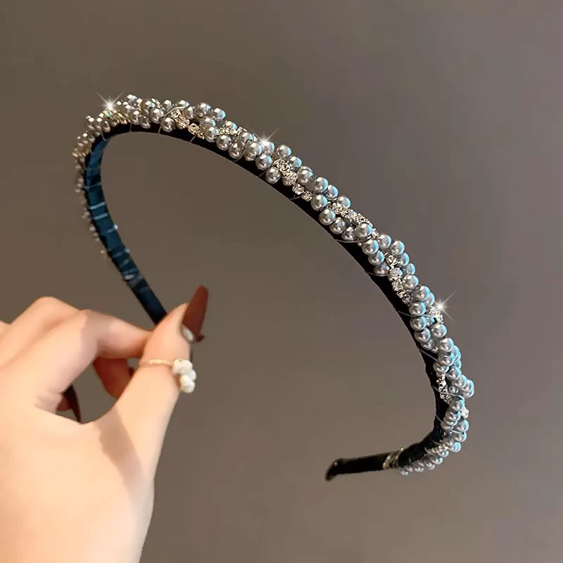 Pearl Headband Rhinestone Korean Headbands Fashion Bezel Hair Band For Women Sweet Non-slip Wash Face Hair Hoops Bezel Headwear