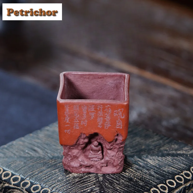 

140ml Yixing Zisha Buddha Heart Sutra Teacup Retro Tea Bowl Cup For Tea Tea-tasting Smelling Cup Chazhan Master Cups Tea Set