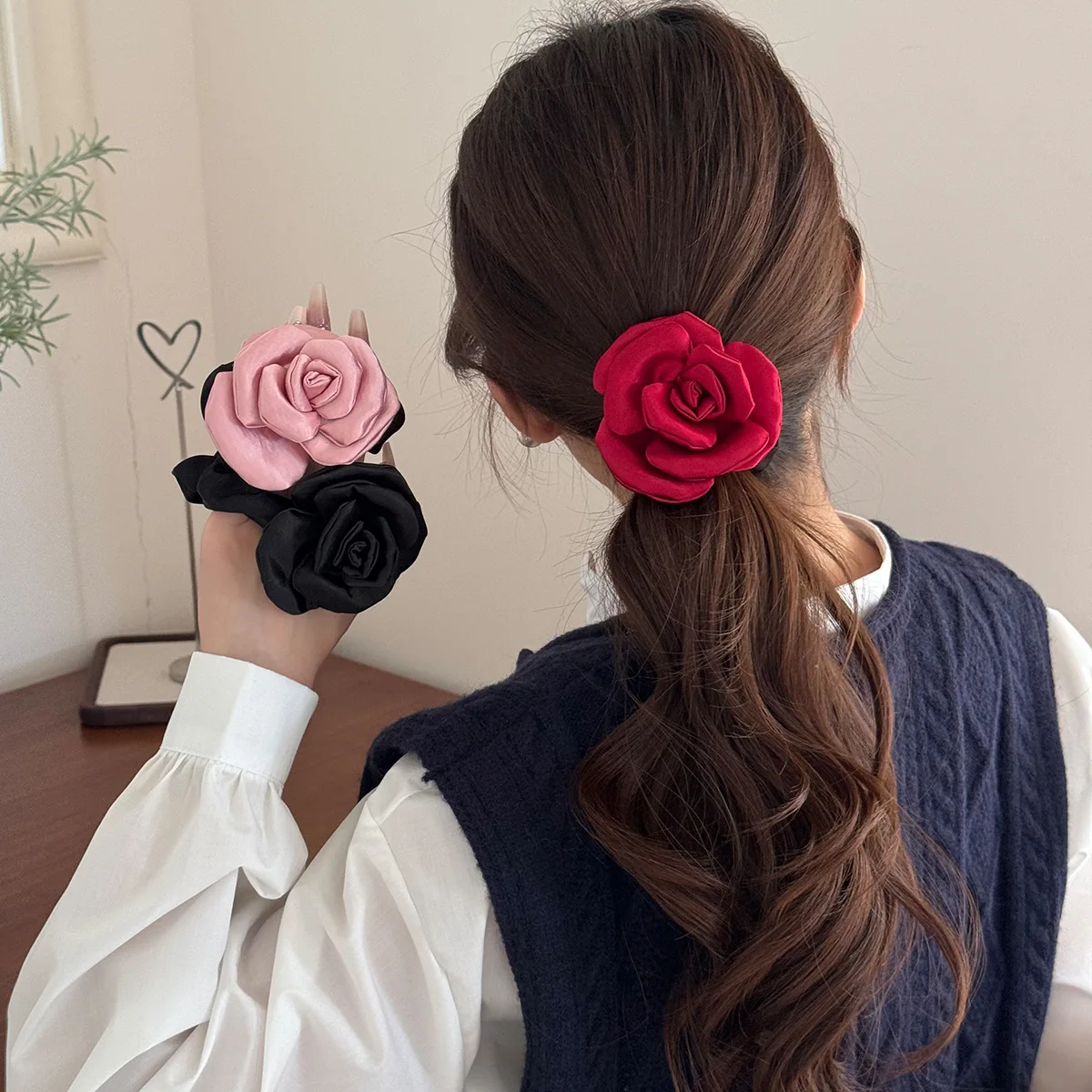 

NEW Fabric Camellia High Elastic Hair Scrunchies French Retro Scrunchies Hair Bands INS Fashion Hair Accessories for Women Girls