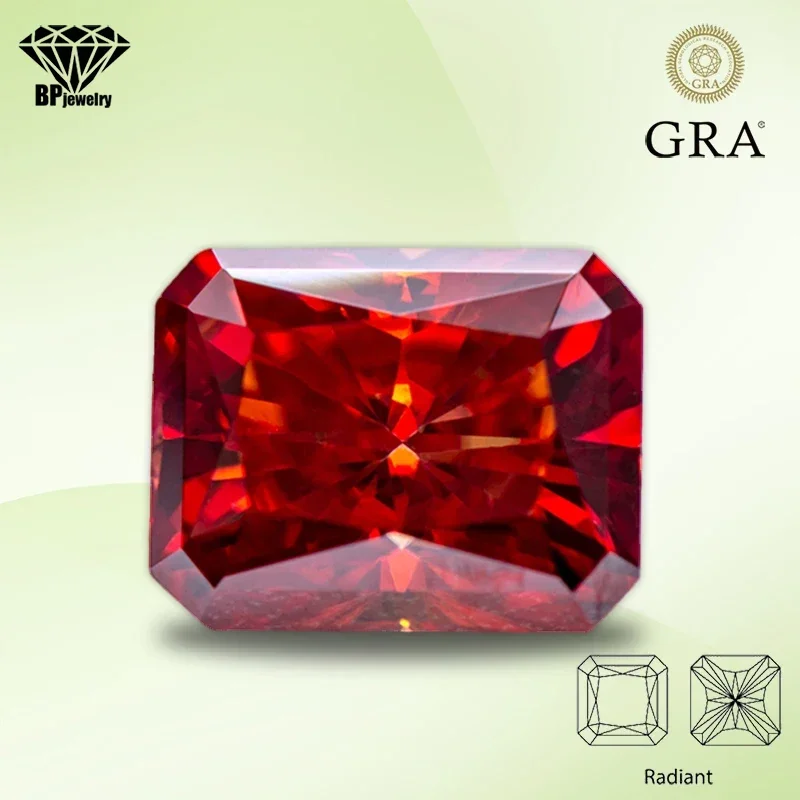 

Moissanite Diamond Garnet Color Radiant Cut Lab Synthetic Gemstone for DIY Charms Women Jewelry Making with GRA Certificate