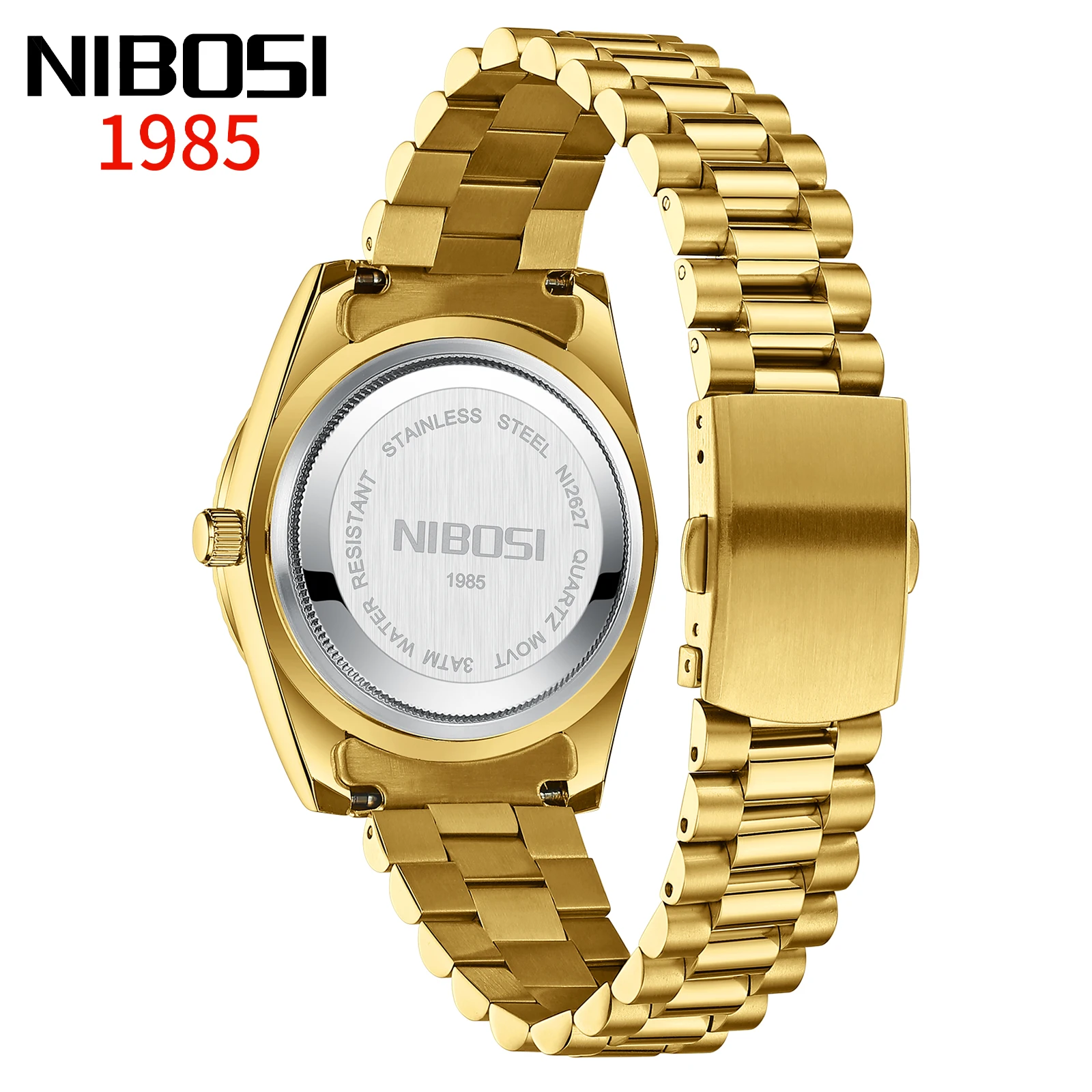 NIBOSI Fashion Brand Luxury Watches For Men Stainless Steel Waterproof Luminous Band Diamond  Watch Casual Sports Date Watch Men