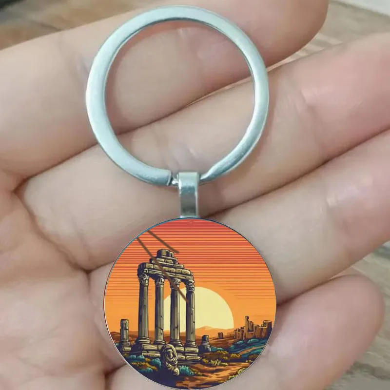 Portachiavi Circolare Retrò Romano Italiano Con Rovine Romane