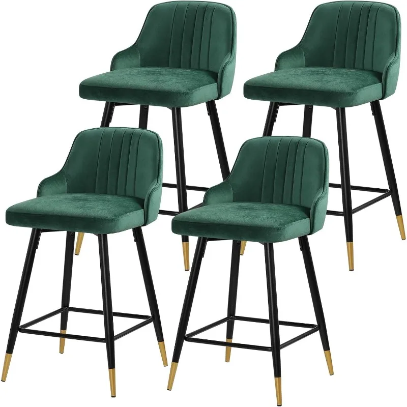 Juego de 4 taburetes, sillas de bar con altura de asiento de 25,6 pulgadas, taburetes de bar giratorios, taburetes de bar con altura de mostrador y respaldo, tapizados en terciopelo moderno