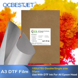 DTF Film A3 Size 75U Transparent DTF Hot Print Transfer Sheet Paper Pet Film 50Pcs/Bag HOT PEEL Hot Tear