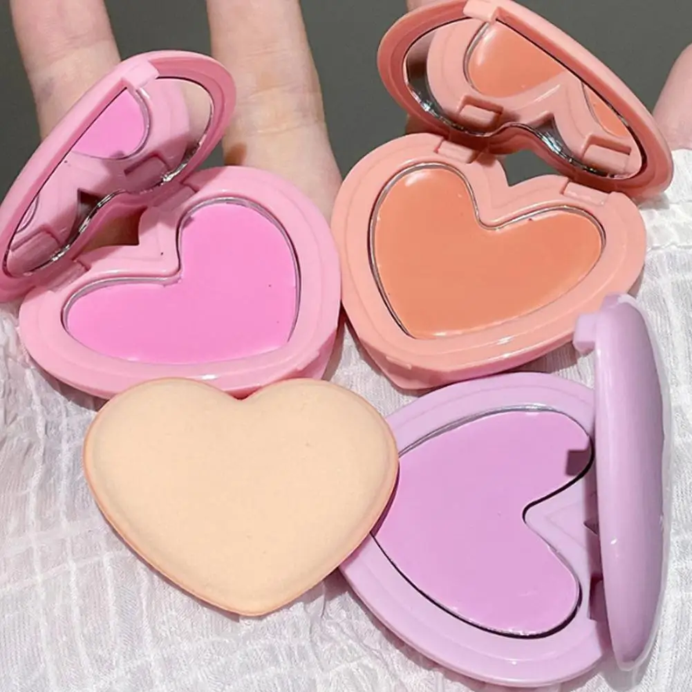 Liefde Hart Vorm Blush Crème Monochroom Gladde Modder Blusher Palet Natuurlijke Matte Roze Paars Oranje Gezicht Rouge 3 Kleuren