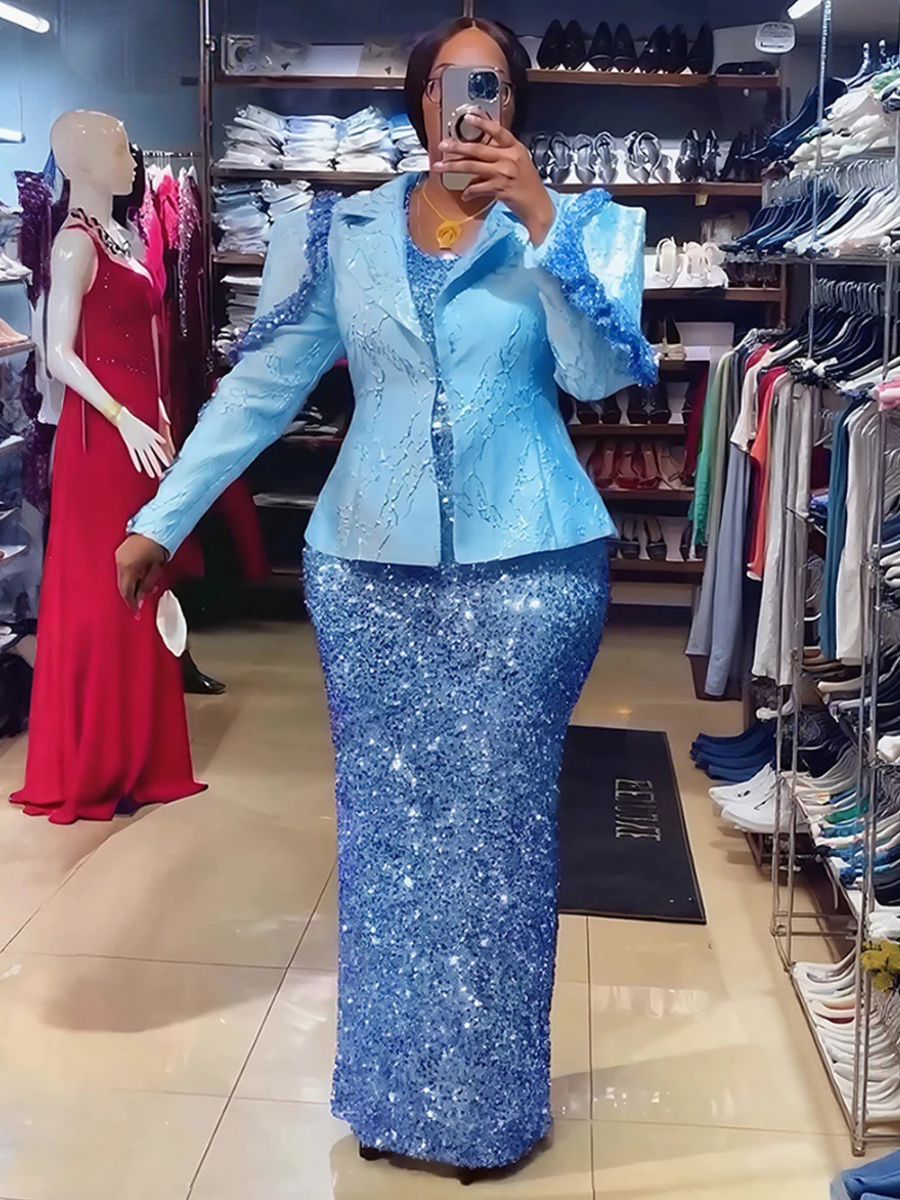 Luxury Wedding Party Dresses For Women Long Sleeve Coat And Sequin Vest Dress Turkey African Clothing 2 Piece Set Dashiki Outfit