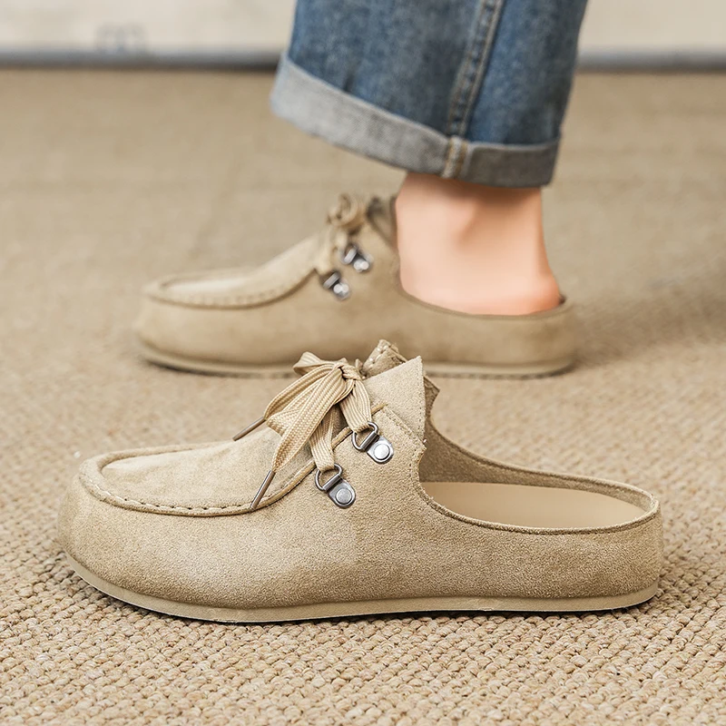 Fabric Men Mules Open Back Loafers Slippers, Wide Toe Casual Half Shoes 2026 Summer Backless Slide Sandals Flat Sneakers for Men
