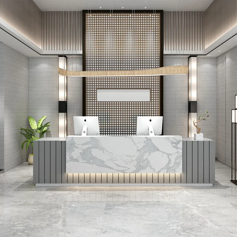 مكتب استقبال الصالون أثاث فاخر لمكاتب الكمبيوتر ذات التصميم الجمالي وعداد المتجر الأبيض تقف عداد تسجيل النقدية #3