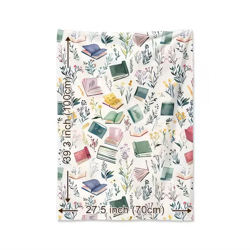 Soft Flannel Blanket, Watercolor Books & Floral Design - 27.5x39.3 Multicolor Decorative Throw for Book Lovers, Bedroom/Living R