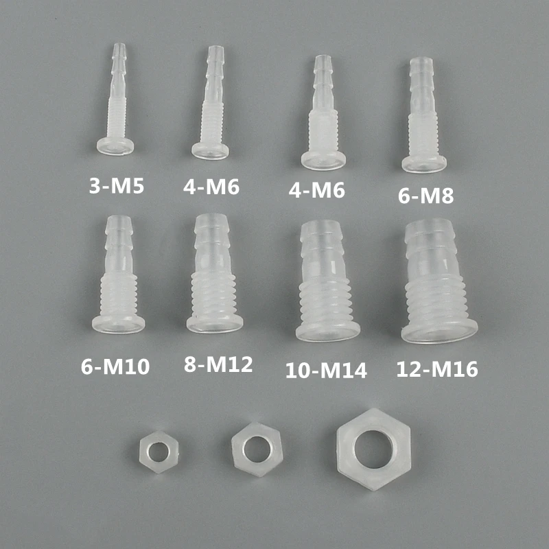 3-50Pcs M5~M16 To 3~12mm PP Baffle Threaded Pagoda Direct Connectors Aquarium Tank Air Pump Adapter Irrigation Hose Joint