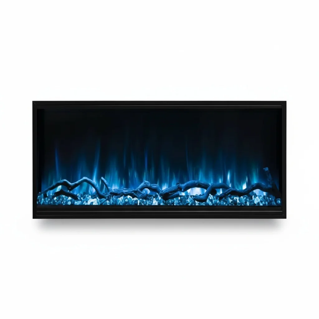 

Настенный электрический камин, 60-дюймовый современный 3D-камин с LED-эффектом пламени, топка с имитацией дров и кристаллов, 750 Вт, домашний обогреватель