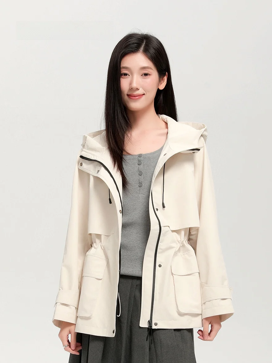 

Fashionable Hooded Women's Mid-Length Pure Color Jacket Dailanzhi Autumn New Arrival Commute Style Polyester Fiber Long Sleev...