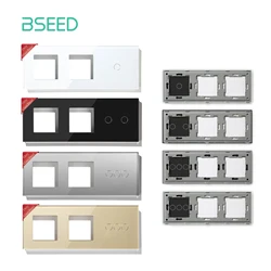 BSEED Double Blank Frame Plus 1/2/3Gang Switch Panels Crystal Glass EU Standard With Metal Plate Front Panel Without Switch