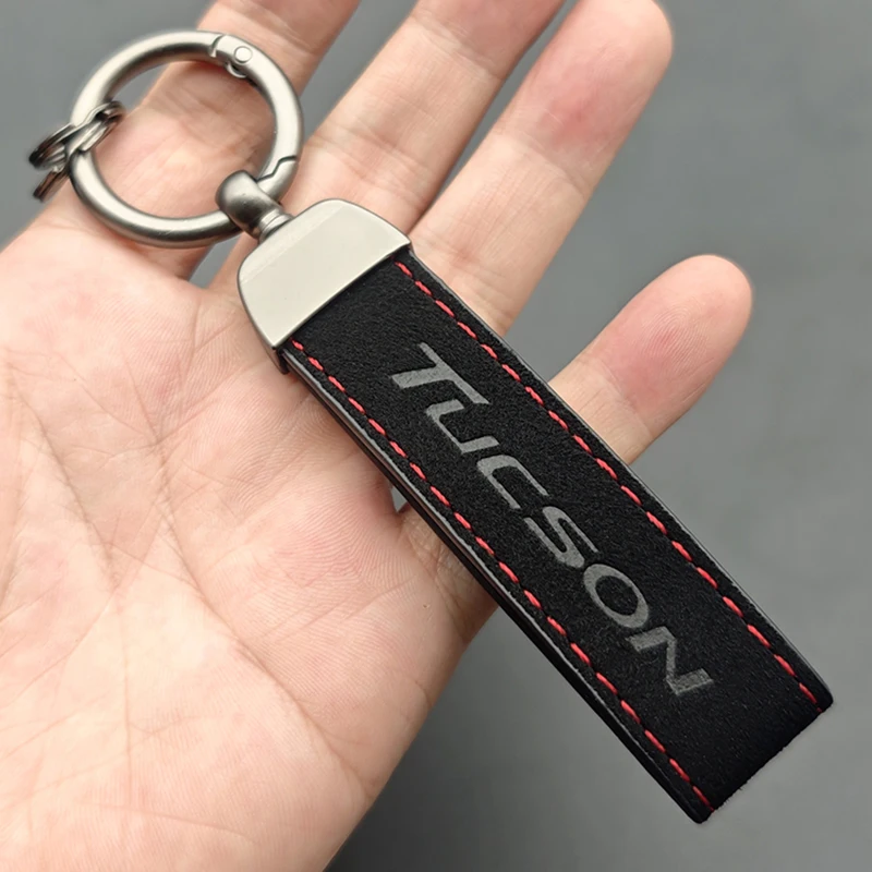 

2025 Suede Leather Women Man Key Holder Chain Luxury Car Keychain for Hyundai Tucson Keychain Logo Brand Keyring Accessories